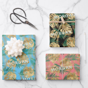 Feuilles tropicaux Gold/Green, Nom personnalisé, 3