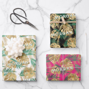 Feuilles tropicaux Gold/Green, Nom personnalisé, 3