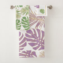Feuilles tropicaux modernes lavande violette et ve