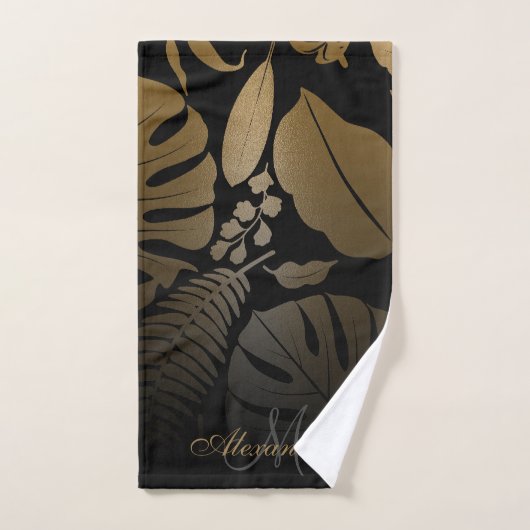 Feuilles tropicaux Noir et Or (Serviette à main)