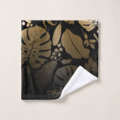 Feuilles tropicaux Noir et Or (Gant de toilette)