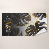 Feuilles tropicaux noirs et dorés (Serviette de bain)