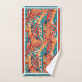 Feuilles tropicaux Turquoise, rouge, orange et cou (Serviette à main)
