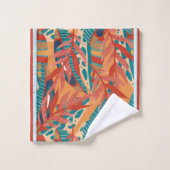 Feuilles tropicaux Turquoise, rouge, orange et cou (Gant de toilette)