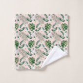 Feuilles tropicaux verts et roses (Gant de toilette)
