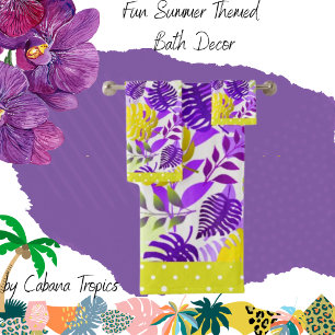 Feuilles tropicaux violet, mauve, citron, gomme à 