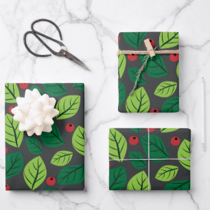 Feuilles Vertes, Baies Rouges, Motif De Feuilles