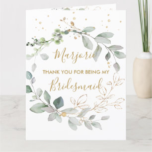 Feuilles vertes et dorées aquarelle Merci