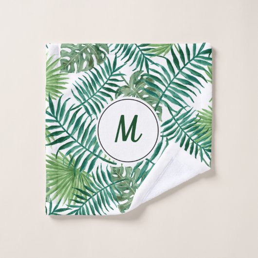 Feuilles verts avec monogramme personnalisé (Gant de toilette)