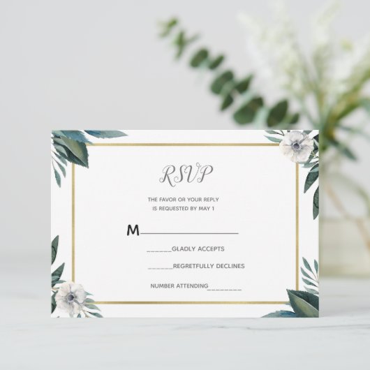 Feuilles verts blancs Anéone Floral RSVP Réponse (Debout devant)