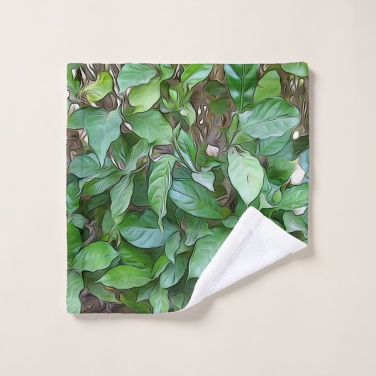 Feuilles verts du jardin peint (Gant de toilette)