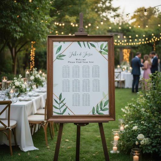 Feuilles verts élégant tableau de mariage