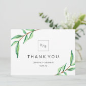 Feuilles verts minimalistes | Merci avec monogramm (Debout devant)