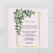 Feuilles verts poussiéreux avec Invitation Fleurs (Devant / Derrière)