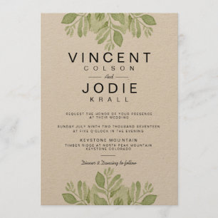 Feuilles verts rustiques   Invitation de mariage a