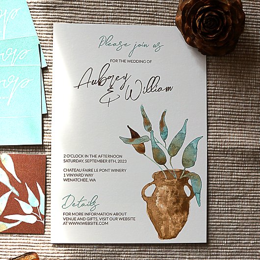 Feuilles verts rustiques, Invitations de mariage e
