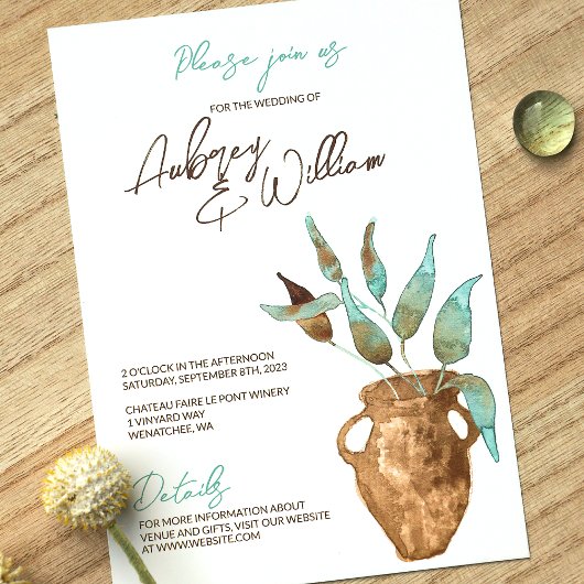 Feuilles verts rustiques, Invitations de mariage e