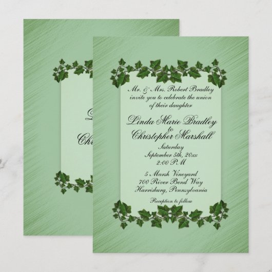 Feuilles verts Shimmer Faire-part de mariage (Devant / Derrière)