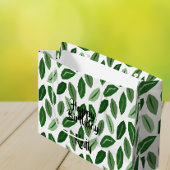 Feuilles verts sur Sac cadeau personnalisé blanc