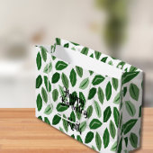 Feuilles verts sur Sac cadeau personnalisé blanc