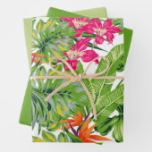 Feuilles verts tropicaux Fleurs rose orange (En situation)