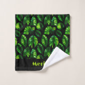 Feuilles verts tropicaux sur Noir Personnalisé (Gant de toilette)