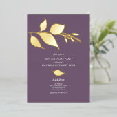 Feuilles violet et or 50e anniversaire Invitations (Debout devant)