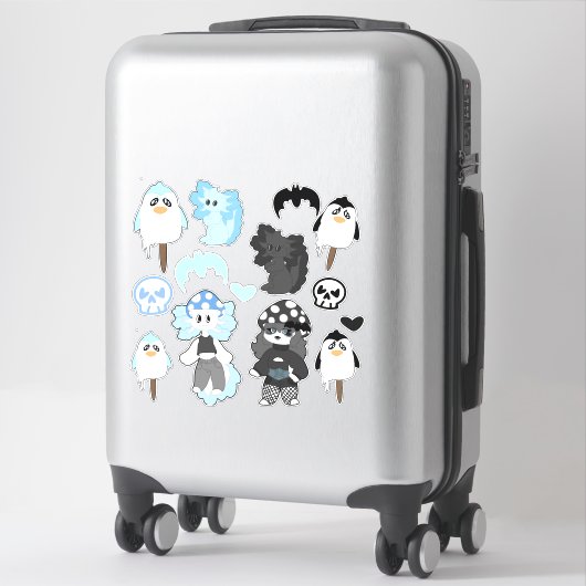 Feuillet autocollant bleu et noir (Sur valise)