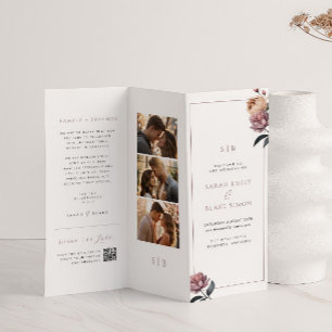 Feuillet du programme de mariage triplé floral Boh