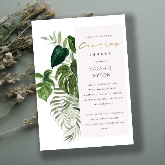 Feuilleté Tropical Palm Foliage Couples Invitation