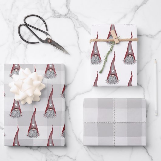 Feuillets de papier enveloppant Noël Gnome scandin (Recto)