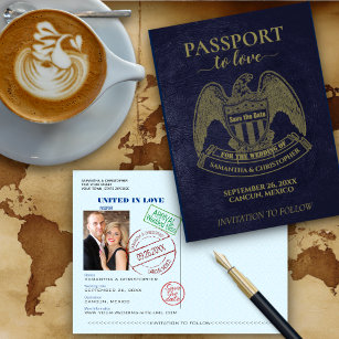 Feun Passport Destination Wedding Save the Date Briefkaart
