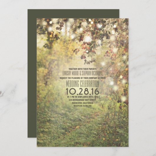 Feux à cordes rustiques arbres chemin faire-part d (Devant / Derrière)