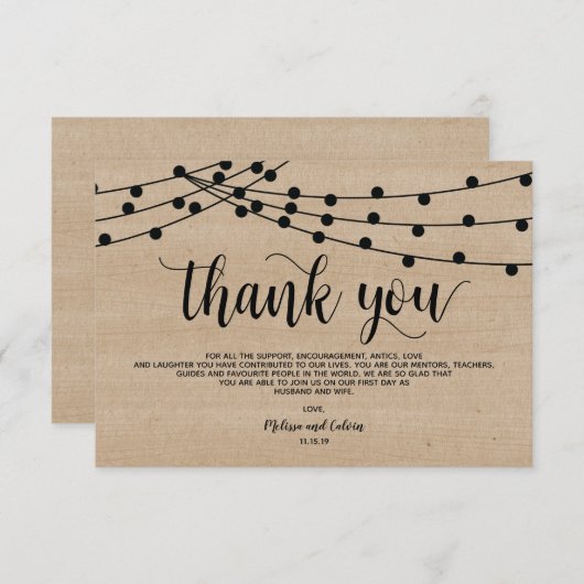 Feux à cordes rustiques conception de Carte de rem (Devant / Derrière)