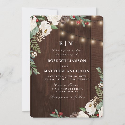 Feux à cordes rustiques invitation de mariage hive (Devant)