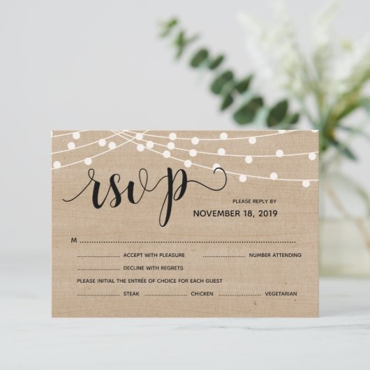Feux à cordes rustiques mariage rsvp carte de répo (Debout devant)