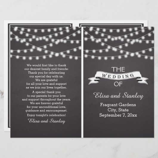 Feux à cordes sur tableau noir programme de mariag (Devant / Derrière)