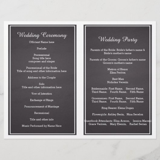 Feux à cordes sur tableau noir programme de mariag (Dos)