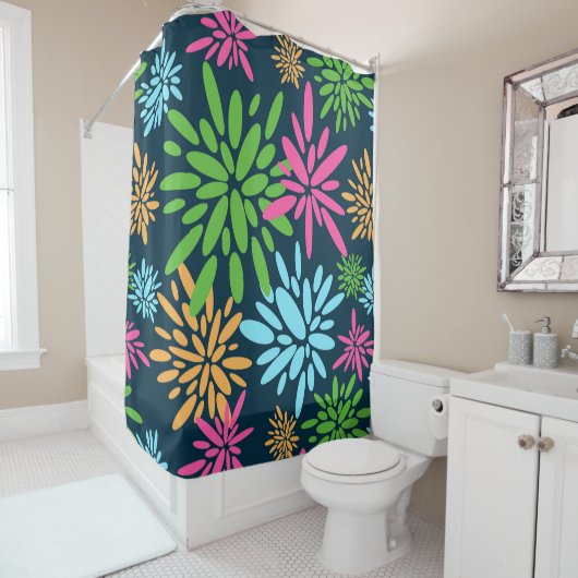 Feux Abstraits colorés Fleurs Douche Rideau (En situation)