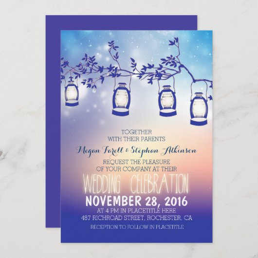 feux de jardin rustiques - lanternes faire-part de (Devant / Derrière)