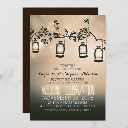 feux de jardin rustiques - lanternes faire-part de (Devant / Derrière)