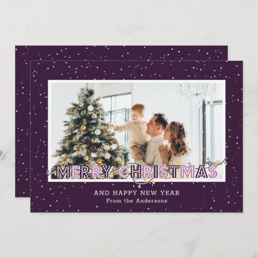 Feux de neige violette Cartes de Noël Photo (Devant / Derrière)