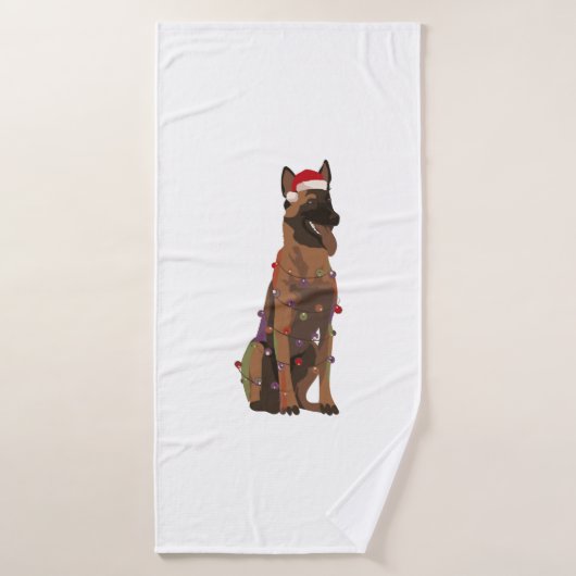 Feux de Noël Malinois belge Amoureux des chiens de (Serviette de bain)