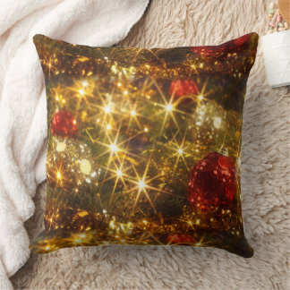 Feux de Noël scintillants Coussin rouge et or
