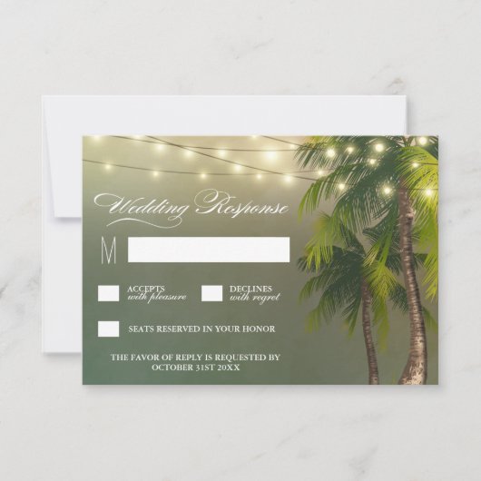 Feux de plage Palm Tree Tropical Wedding Cartes RS (Devant)