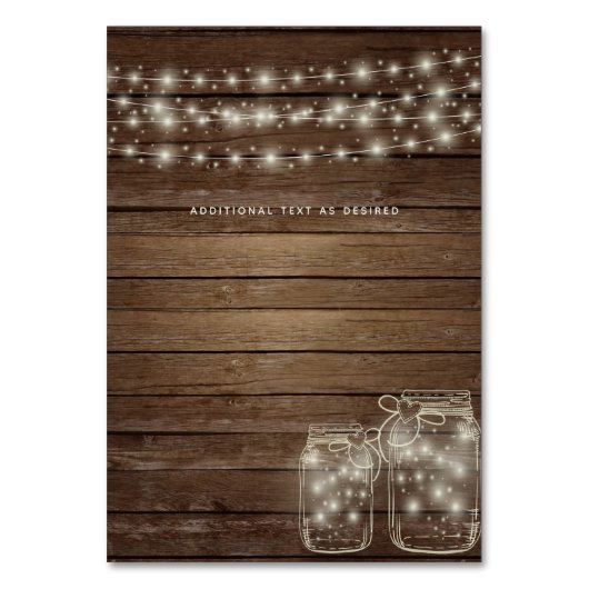 Feux rustiques Mason Jar Numéro de table Carte (Dos)