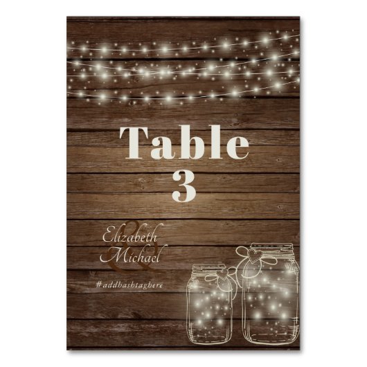 Feux rustiques Mason Jar Numéro de table Carte (Par défaut)