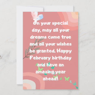 février carte d'anniversaire en rose avec papillon