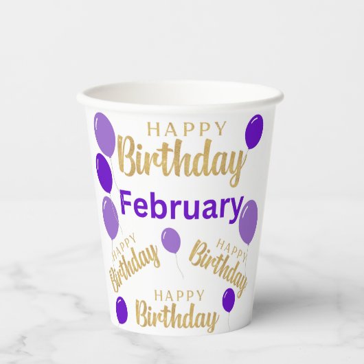 Février gobelets d'anniversaire heureux (Recto)
