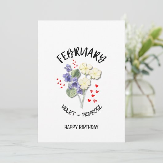 FEVRIER Mois de naissance Fleur Carte d'anniversai (Debout devant)